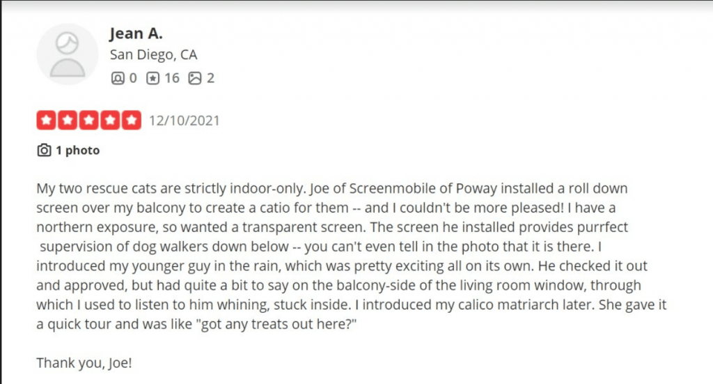 San Diego Screenmobile Yelp Review