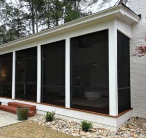 screen porch installation project at home in new england